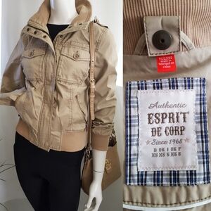 Y2K Esprit🌾Tan Bomber Jacket with Ribbed Accents